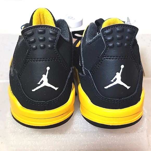 NIKE Air Jordan 4 Retro Thunder Black Yellow Sneakers Boys Size 13C NEW - Picture 2 of 9